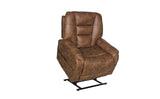 Theorem dual motor recliner with headrest and lumbar support in brown leather upholstery.