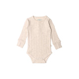 Woolbabe Daydream Long Sleeve Henley Bodysuit Natural Marl
