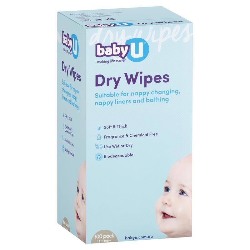 Baby U Dry Wipes 100pk Biodegradable,dditional nappy liner,Dry Wipes,high quality,issues,nappy changing,soft and durable,Use wet or dry,Use whilst bathing