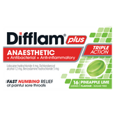 Difflam Plus Anaesthetic + Antibacterial + Anti-inflammatory lozenges Pineapple & Lime 16 difflam plus,issues,sore throat,sore throat lozenges