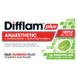 Difflam Plus Anaesthetic + Antibacterial + Anti-inflammatory lozenges Pineapple & Lime 16 difflam plus,issues,sore throat,sore throat lozenges
