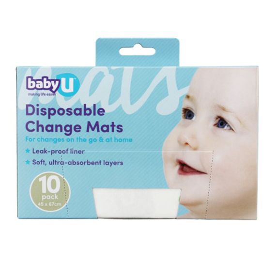 Baby U Disposable Change Mat 10pk Disposable Change Mats,Handy and convenient,hygienic,issues,keeps moisture away,prevents liquid from seeping through,ultra-absorbent layer