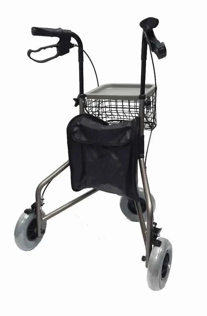 Allied Medical Tri Walker - Replacement Basket A wire basket,are removable,High strength aluminium tubing,narrow three wheeled aluminium walker,Pull to lock squeeze hand brakes
