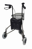 Allied Medical Tri Walker - Replacement Basket A wire basket,are removable,High strength aluminium tubing,narrow three wheeled aluminium walker,Pull to lock squeeze hand brakes