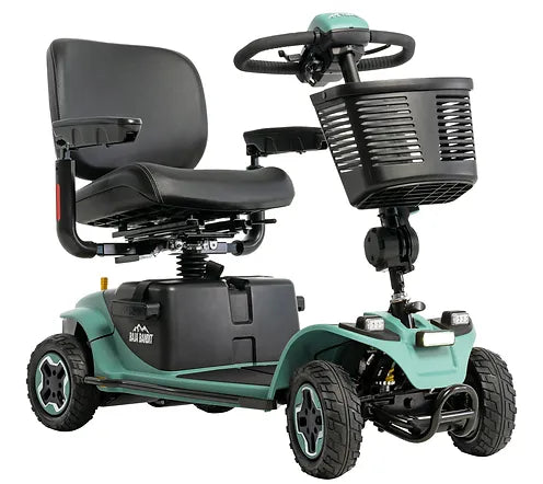 Pride Baja Bandit Mobility Scooter 400 lb. weight capacity,Baja Bandit Mobility Scooter,Baja Mobility,Bandit Mobility Scooter,Bandit spirit,Camo color option,Dual lithium-ion batteries,Fast,Feather-touch disassembly,Full suspension,Fully loaded,Ground cle