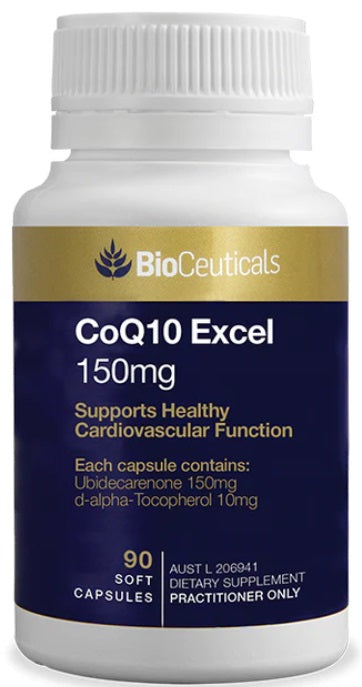 Bioceuticals CoQ10 Excel 150mg 60 And 90 Caps Healthy Cardiovascular System Function bioceuticals,cardiovascular,cardiovascular health,CoQ10 Excel 150mg Supporting Healthy Cardiovascular System Function,heart,heart attack,heart burn,heart care,heart healt