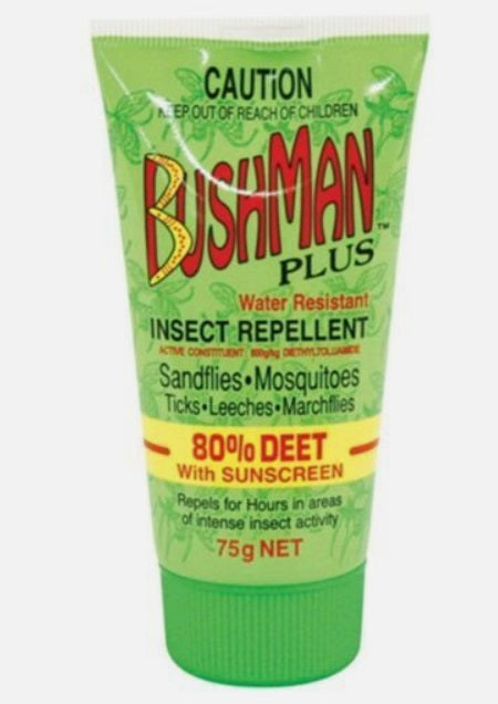Bushman PLUS 80% DEET with Sunscreen 75G beach,Bushman,insect,insect bite,insect repellant,insect repellant with sunblock,issues,mosquitoes,outdoor,park,sandflies,summer