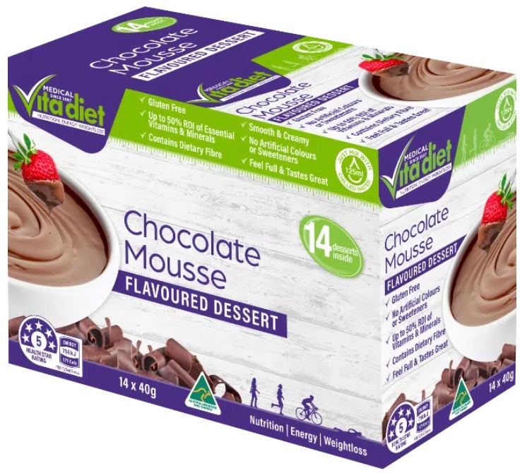 Vita Diet Choco Mousse Dessert 14 Pk 99% Fat Free,Choco Mousse Dessert,Complete Protein (Whey & Casein),issues,Meal Supplement,No Gluten,vita diet