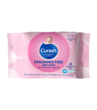 CURASH Fragrance Free Baby Wipes Travel Pack, 1x 20 wipes Baby Wipes Travel Pack,Fragrance Free Baby Wipes,Helps protect against nappy rash,Ideal for newborns,Irritant Free,issues,New Born Wipes,Paraben Free,Soap Free,Thick and soft cushion design