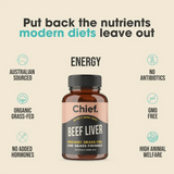 Chief Organic Beef Liver, Heart & Kidney Immunity Boost (120 Capsules) Beef Liver,bioavailable vitamins,Chief Organic Beef Liver Capsules,Chief Organic Heart,Copper,Grass-fed,Grass-finished,issues,Kidney Immunity Boost,organ meats,plant based foods,Regene