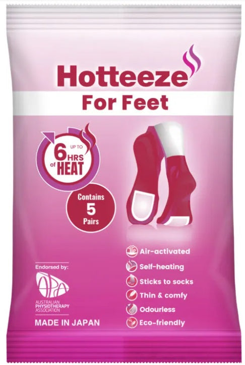 Hotteeze For Feet 5 Pairs 6 hours of heat,Air activated,fit into men’s and women’s shoes,Foot Warmer,Hotteeze for Feet,issues,Keeps your toes nice and warm,Odourless,Thin Comfortable,warm toes