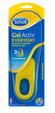 Scholl Gel Activ Everyday Insoles Women 2x double cushioning,Freshfeet Top Cloth,improved shoe comfort,issues,Keeps feet feeling cool and dry,odour resistant technology,reduce the excessive pressur,Slim design,use in casual shoes