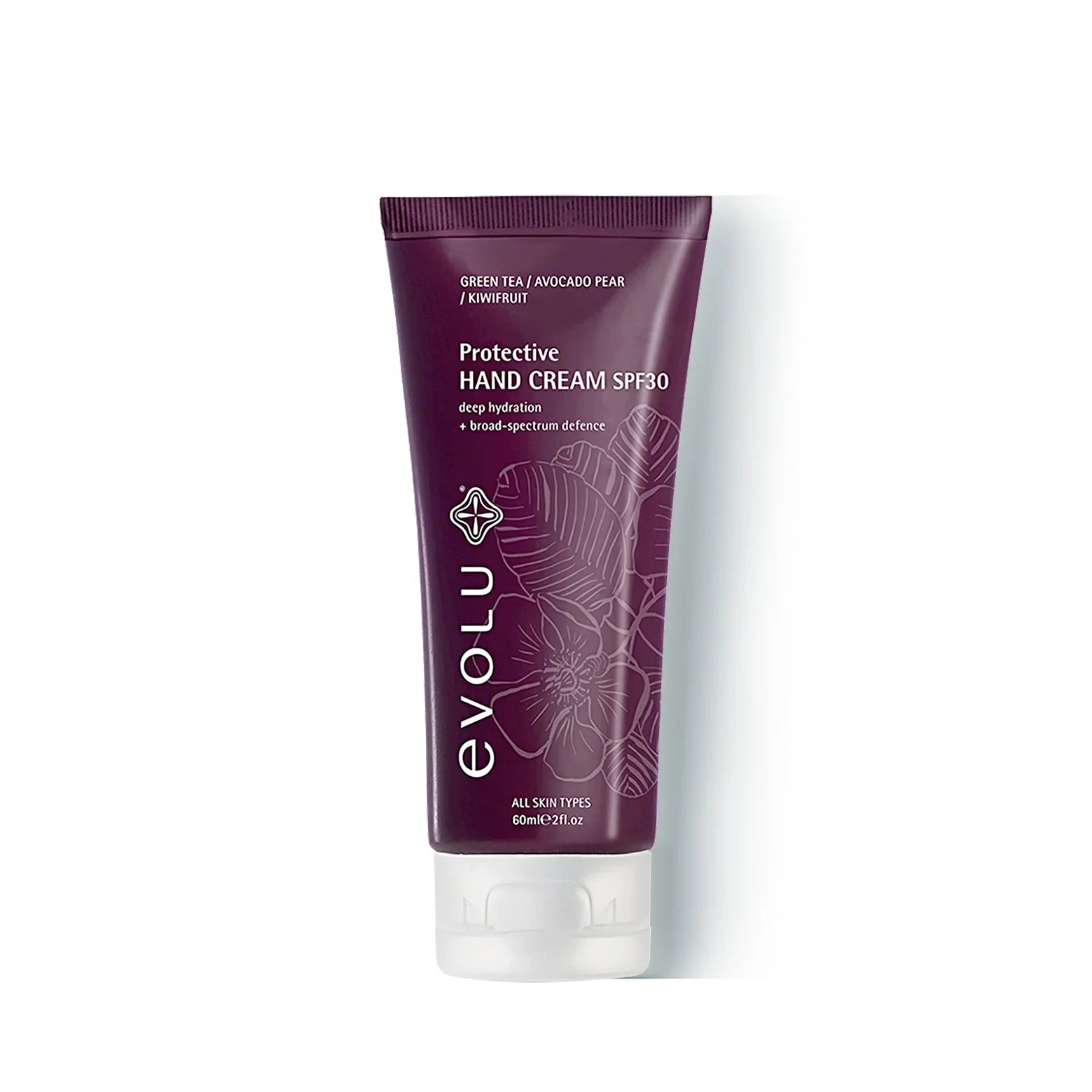 Evolu Protective HAND CREAM SPF30 60ml antioxidant,AVOCADO PEAR,Evolu Protective HAND CREAM SPF30,GREEN TEA EXTRACT,HAND CREAM SPF30,ideal daytime defence,issues,KIWIFRUIT SEED OIL,natural anti-sun properties,nourishing,nutritive cream,Omega-3,Protective