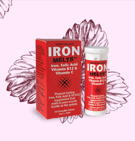 Iron Melts 50 tablets blood stream,cyanocobalamin,gastrointestinal tract,healthy red blood cells,iron,iron absorption,iron melts,IronMelts,issues,nerve cells