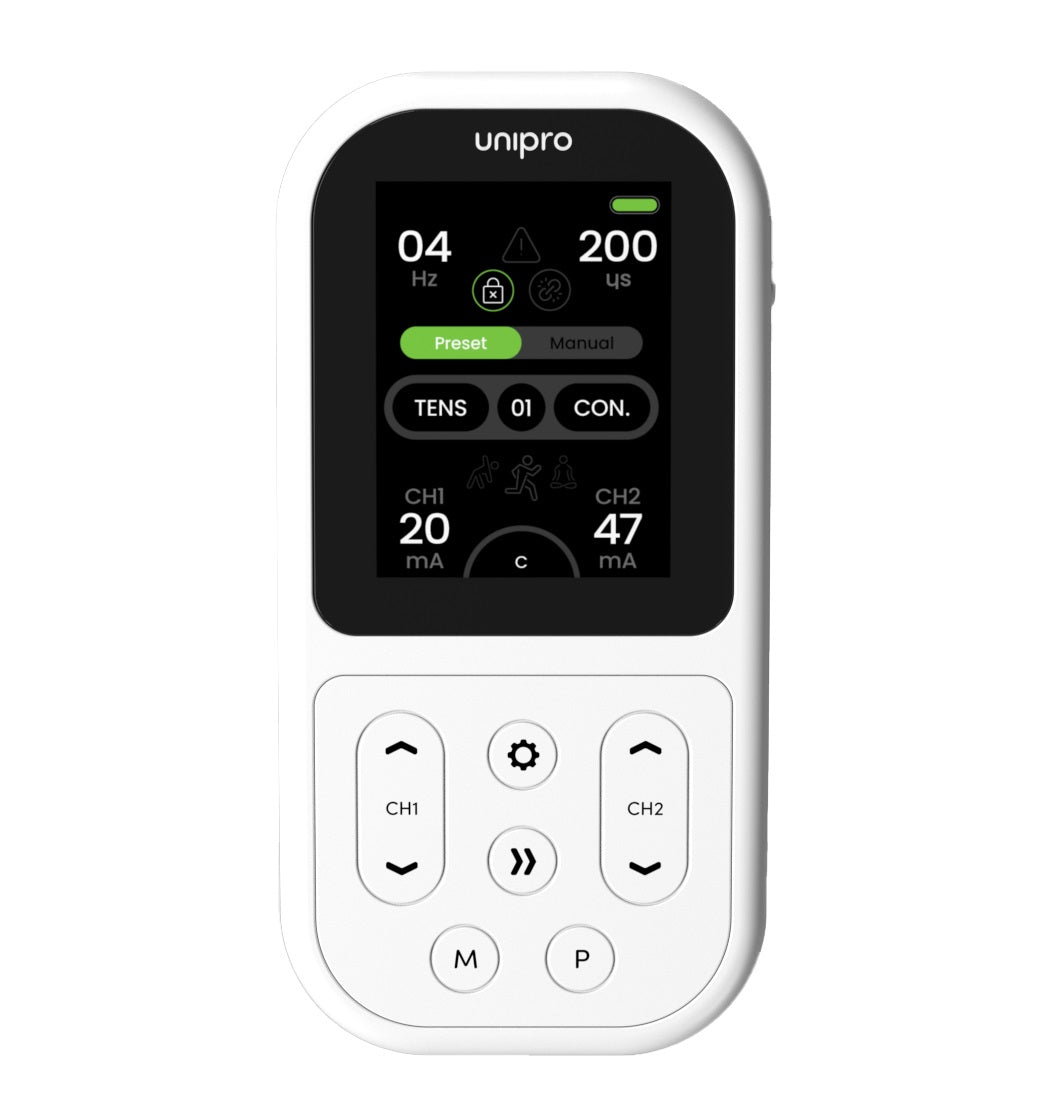 Unipro TENS EMS IFT Microcurrent – Physiotherapy Device chronic pain,innovative medical device,Interferential Stimulation,issues,joint pain,muscle training,pain relief,Physiotherapy Device,postoperative discomfort,rehabilitation tool,Unipro’s 12 TENS