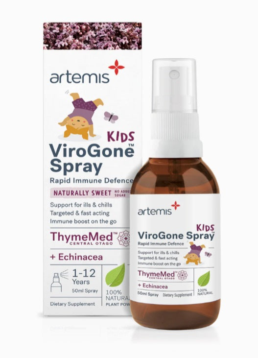 Artemis Virogone Kids Spray 50ml fast acting,ills and chills,immune,immune boost,Immune Defence,immune function,immune health,immune support,Immune System Support,issues,Virogone Kids Spray