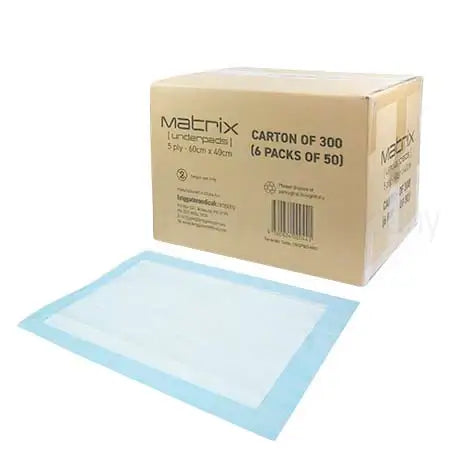 Allcare Matrix Underpads 5 Ply (60cm X 40cm) Pack Of 50 Absorbent layered paper tissue sheeting,and floors,base layer,couches,issues,Layered paper tissue sheeting,paper tissue sheeting,plastic base layer,protection couches,protection floors,protection of