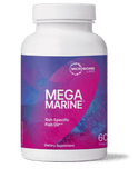 MegaMarine gut-specific fish oil dietary supplement in a softgel bottle with a vibrant design.