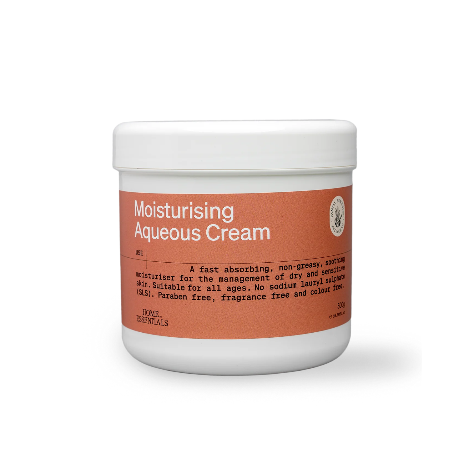 Home Essentials Moisturising Aqueous Cream 500g pot front view