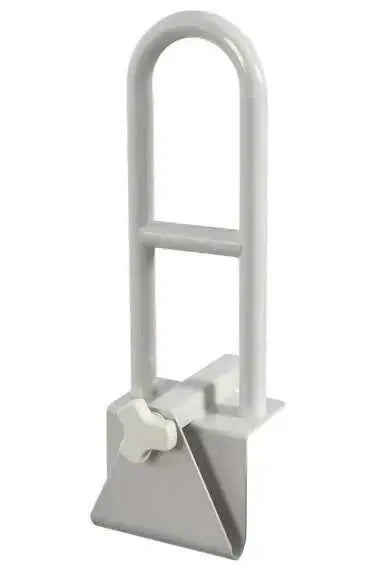 Bathroom Safety Rail Clamps securely onto the side of your bath,Clamps to Bath Sides: 75 - 180 mm,Made from strong steel and finished in white,Rubber padding prevents it scratching the bath,Supports you when getting in or out of the bath