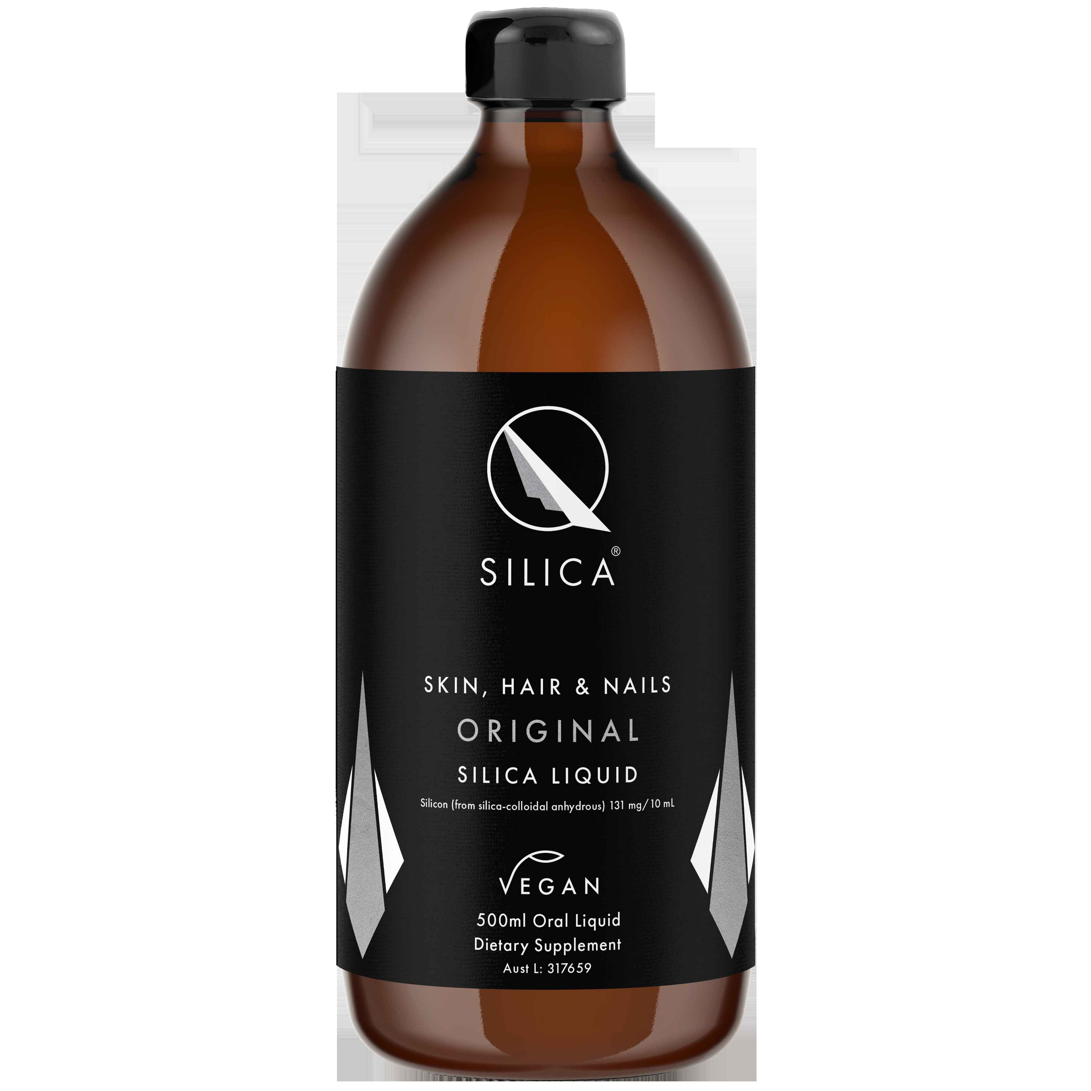 Qsilica Colloidal Silica Hair Skin Nail Gel 500ml bottle for enhancing beauty and wellness.