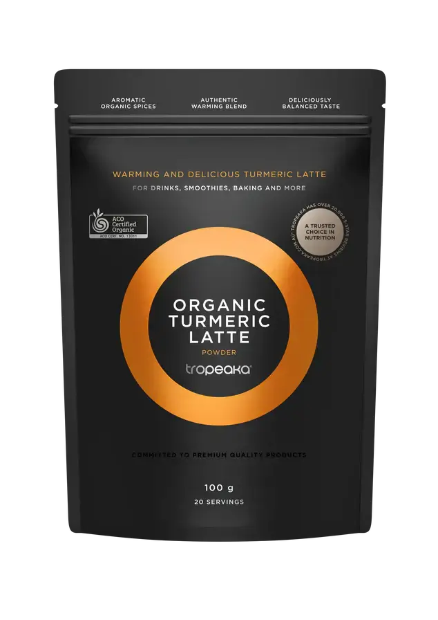 Tropeaka Turmeric Latte Powder (100g) A rich,aromatic,finest organic spices,issues,Latte Powder,organic turmeric,seductively rich in exotic flavours,soothing drink,Tropeaka Turmeric Latte Powder,Turmeric Latte,Turmeric Latte Powder,Turmeric Powder