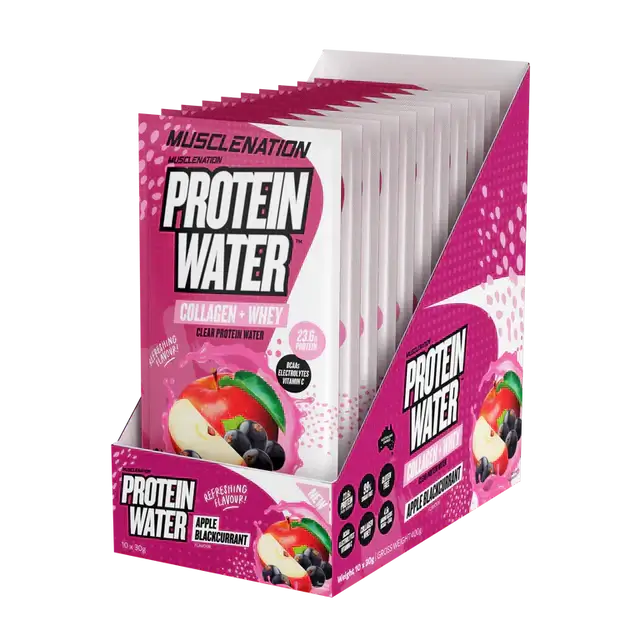 Muscle Nation PROTEIN WATER - Box of 10 Single Serve Sachets clear protein water supplement,collagen,electrolytes,issues,milky protein shake,Muscle Nation Protein Water,protein,protein shake,Protein Water,Refreshing Flavour,Shake,Slushie,Smoothie,thirst d