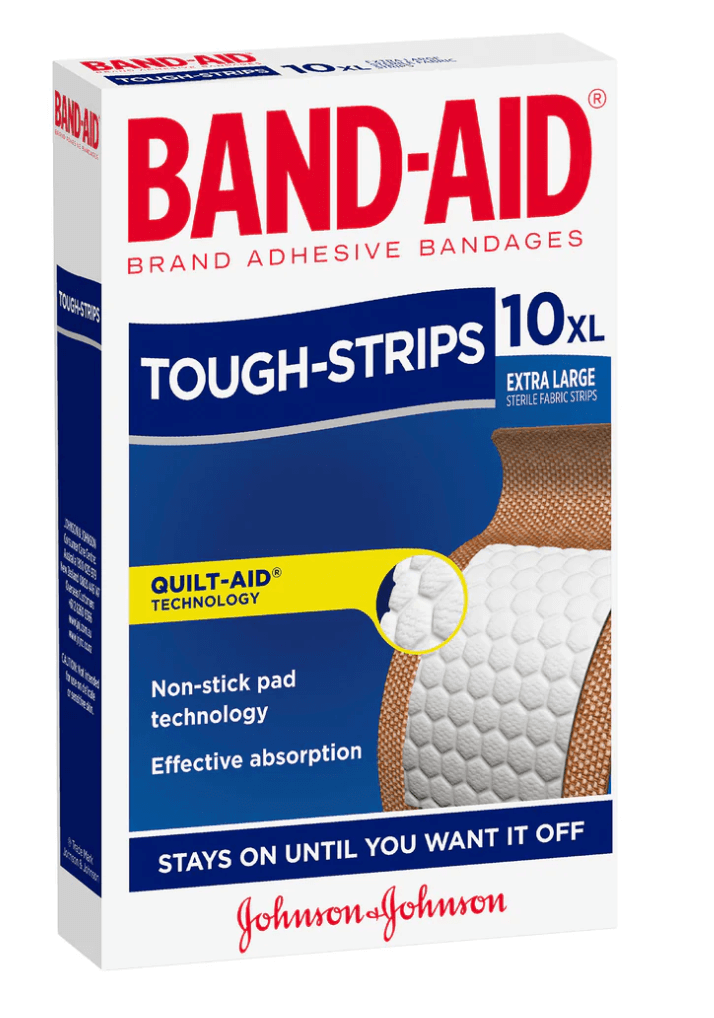Band-aid tough strips quilt xtra large 10 band-aid,band-aid blister,bandage,bandages,BANDAID,cohesive bandage,crepe bandage,cushioned bandages,eab bandage,elastic bandage,issues,tough bandage