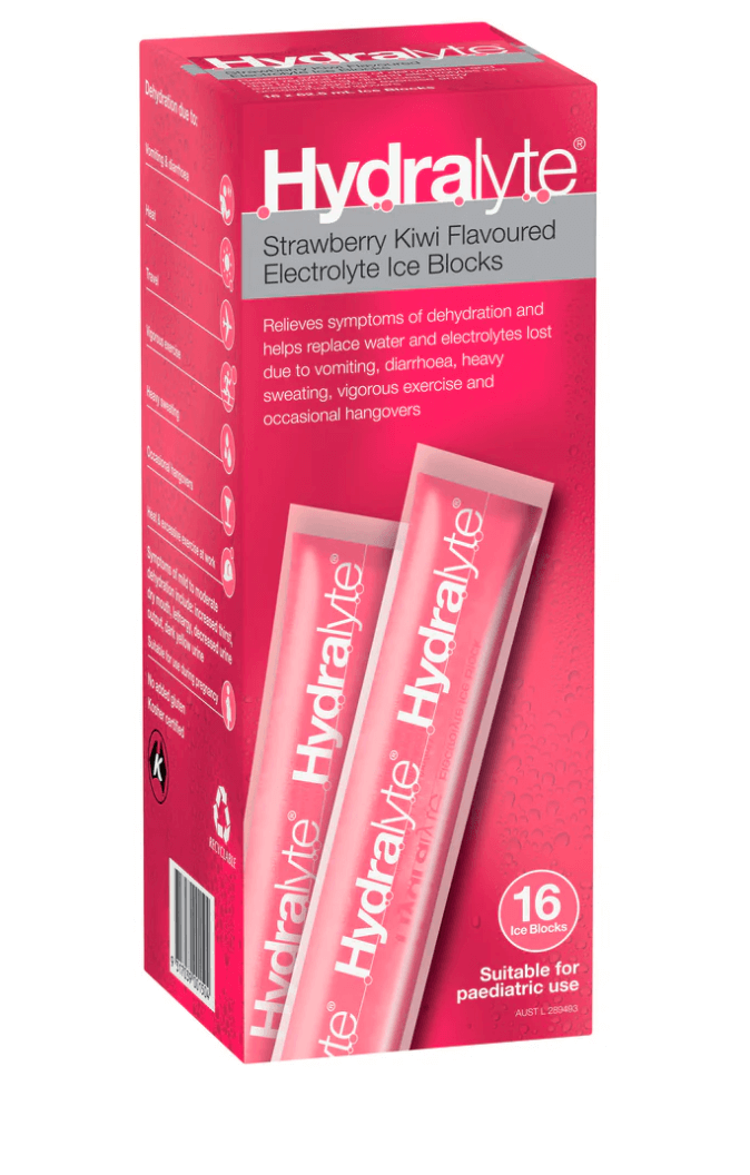 Hydralyte Strwaberry Flavoured Electrolyte Ice Blocks dehydration,hydralyte,hydration,issues