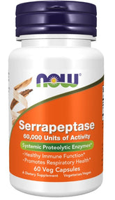 now Serrapeptase 60 Veg Capsules Healthy Immune Function,issues,Promotes Respiratory Health,Serrapeptase Veg Capsules