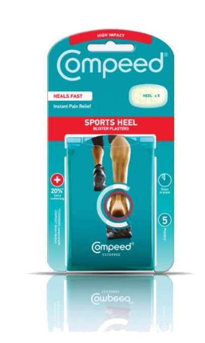 Compeed Sports Heel Blister 5 pack Blister Extreme,cushioning for your feet,honeycomb structure,Hydrocolloid patches,issues,protection from rubbing,Sports Heel Blister