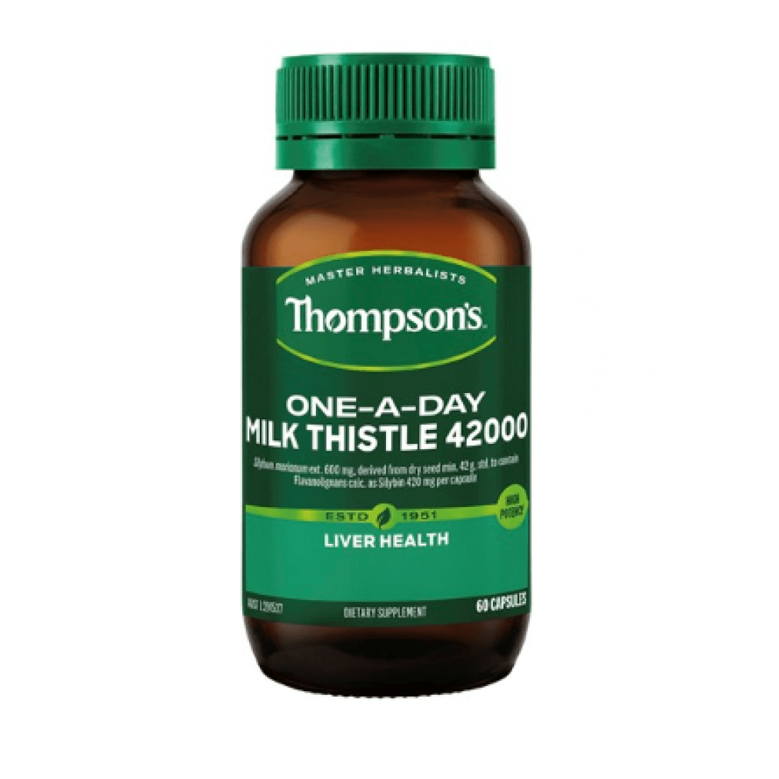 Thompsons One-A-Day Milk Thistle 42000mg Capsules 60's cheaper than bargain chemist,cheaper than chemist warehouse,cheaper than pharmacy direct,issues,thompsons,thompsons milk thistle