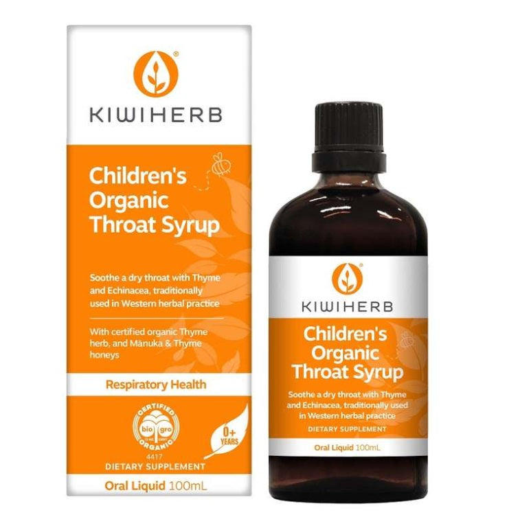 Kiwiherb Children's Throat Syrup100ml Children Throat Syrup,issues,Manuka & Thyme Honey,Organic Throat Syrup,painful throat,scratchy throats,Soothe a Dry Throat,sore throat,sore throat lozenges,sore throat spray,throat,throat irritation,Throat Lozenges,th