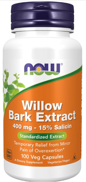 now Willow Bark Extract 400 mg Veg Capsules issues,Salicin,Temporary Relief from Minor Pain of Overexertion,Willow Bark Extract