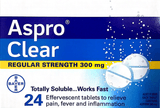 Aspro Clear Effervescent Tablets 24 Regular Strength 300 mg - Fast Relief Aspro Clear,Effervescent Tablets,Fast Pain Relief,optimized,Regular Strength 300 mg