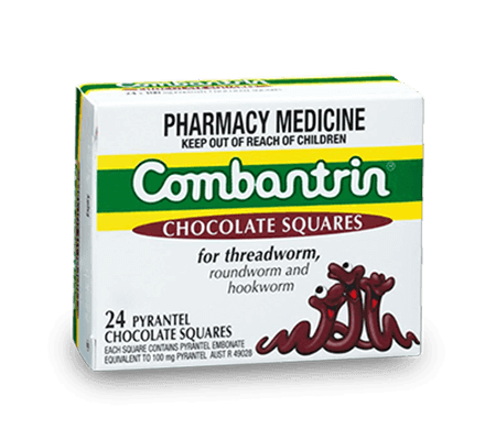 Combantrin Chocolate Squares 24 issues,loss of appetite,scratching bum,teeth grinding,thread worm,threadworm,worm,worming tablet