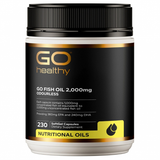 GO Healthy fish oil supplement container on a white background