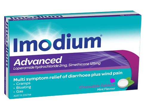 IMODIUM ADVANCED CHEWABLE TABLETS 2MG 6 abdominal discomfort,bloated,bloating,diarrhea,diarrhoea,gas,gastric,issues,stomach cramping,stomach cramps,stomach pain,stomach spasm