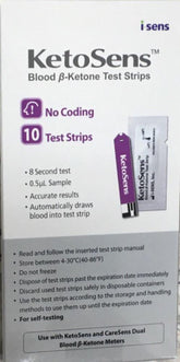 KetoSens Blood Ketone Strips package featuring 10 keto blood ketone strips for accurate testing with CareSens meter.