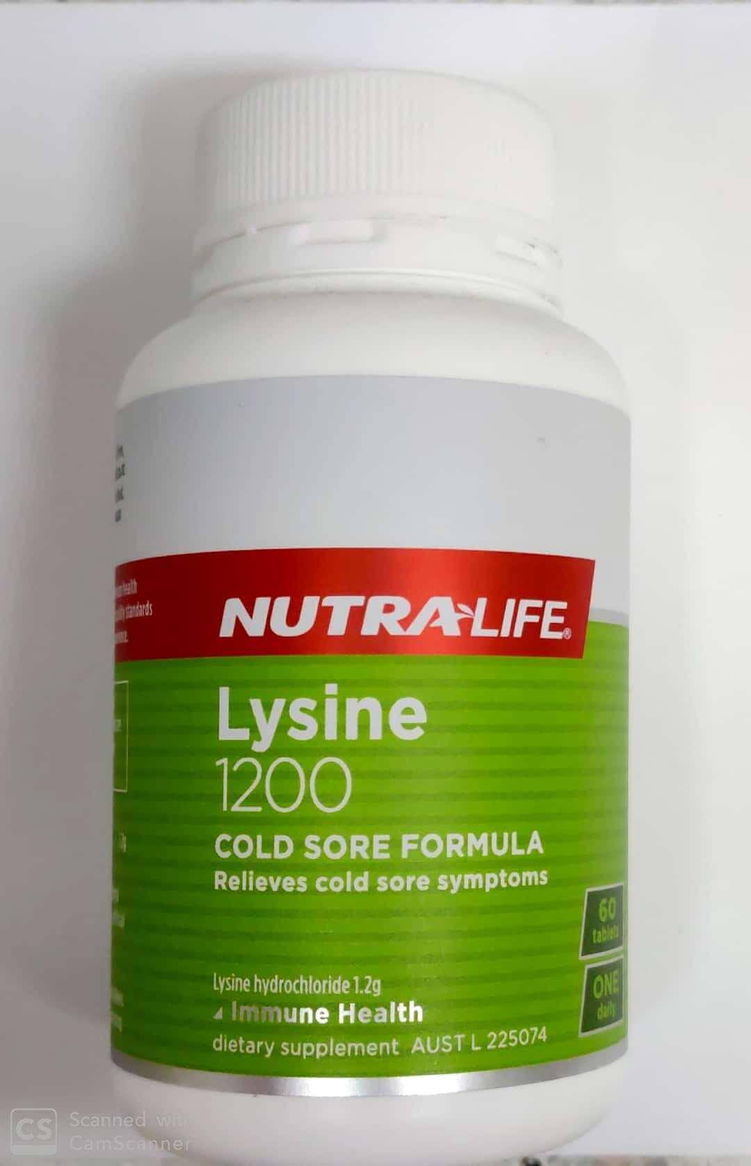 Nutralife Lysine 1200mg 60 tabs cold sore,immunity,issues,lysine,nutralife