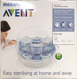 Philips Avent steam steriliser for easy sterilising of baby bottles at home and away, BPA free, compact and lightweight.