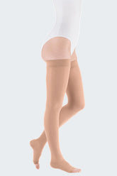 mediven plus Thigh High Compression Stocking + Silicone Band Caramel After varicose vein surgery,Chronic venous disorders: C0 to C5 according to CEAP,condition after healed phlebitis,Conditions after thrombosis,Deep venous thrombosis,issues,Post-thromboti