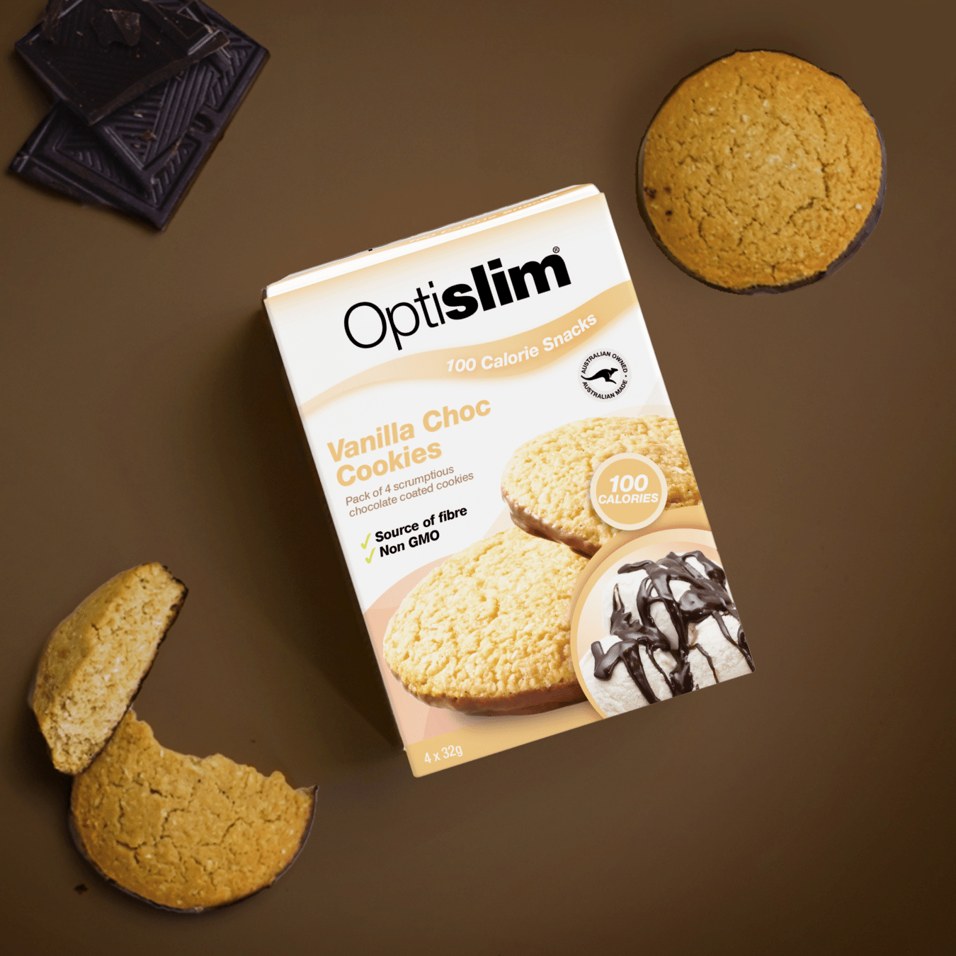 Optislim 100 Calorie Snack Vanilla Choc Cookies 4 Pack