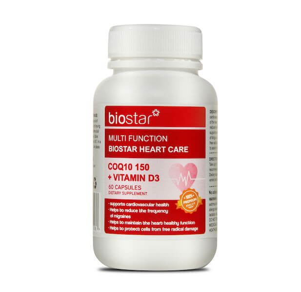 Biostar Heart Care COQ10 + Vitamin D3 Biostar Heart Care COQ10 + Vitamin D3,cell protection,circulatory health,coq10,free radical damage,healthy heart function,issues,migraines,support energy production,supports cardiovascular health,temporary relief of f