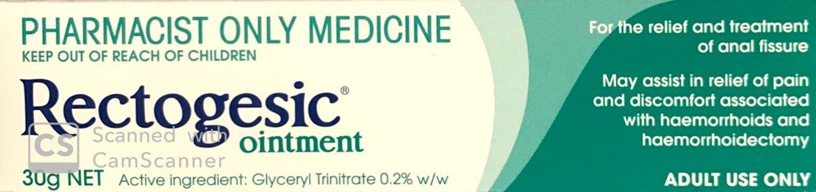 Rectogesic Ointment For Relief & Treatment Of Anal Fissure 30g - Pharmacist Only Medicine anal fissure,haemorrhoids,issues,rectogesic