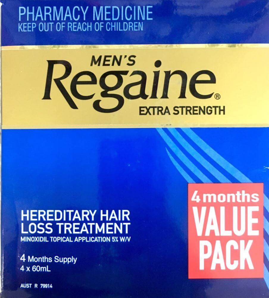 Regaine men's minoxidil 5% extra strength 4 months supply value pack pharmacy medicine 4 x 60ml