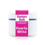 PEARLIE WHITE DENTURE BATH - DENTURE CONTAINER WITH RINSING BASKET all in one neat solution.,closed container,convenient way to clean dentures,denture cleansing liquid.,durable plastic,hygienic