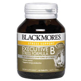 Blackmores Executive B Stress Relief dietary supplement bottle with 62 tablets for stress support and tension relief.