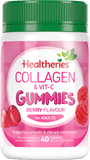 Healtheries Collagen gummies for adults Berry Flavour bottle with raspberries and a vibrant label.