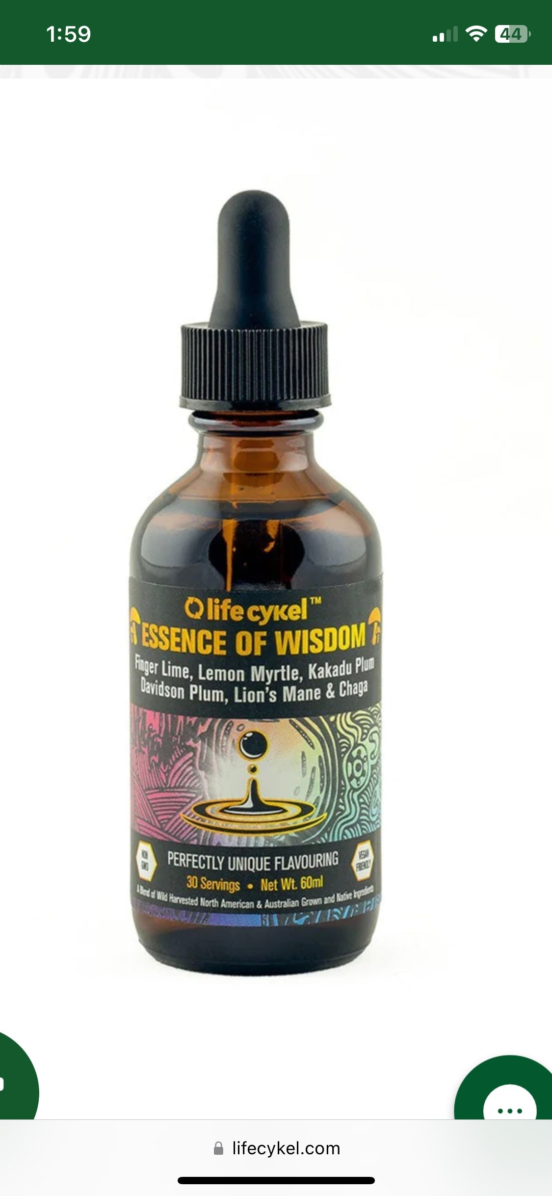 life cyKel Essence Of Wisdom 60ml Davidson Plum (Davidsonia jerseyana),Finger Lime (Citrus australasica),issues,Kakadu Plum (Terminalia ferdinandiana),Lemon Myrtle (Backhousia citriodora),life cyKel Essence Of Wisdom 60ml,Lion’s Mane (Hericium coralloïdes